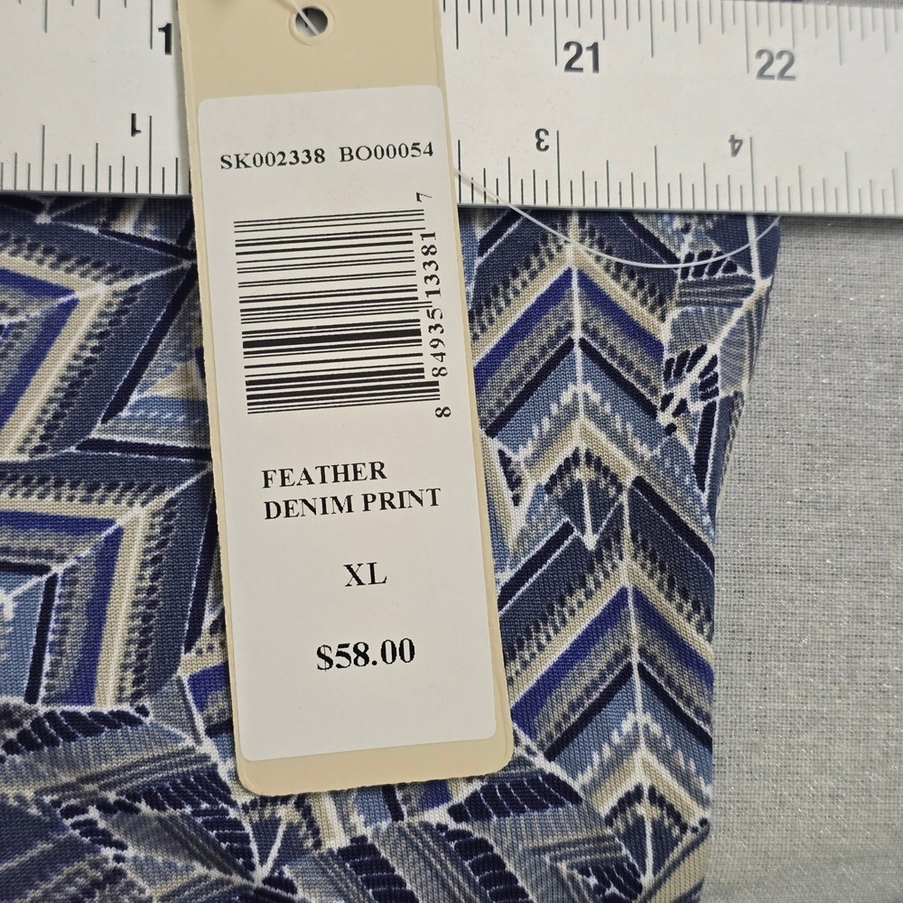 Sunny Leigh Feather Denim Print Dress Womens XL Blue A-Line Art deco - Picture 7 of 9